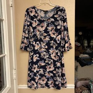 Espresso Floral Navy Dress with Soft Pink Blooms